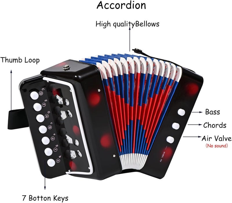 LIEKE Accordion 10 keys Button Accordion Toy for kids,Musical Instrument,Mini Accordian for Children Beginners (Black) - Image 2